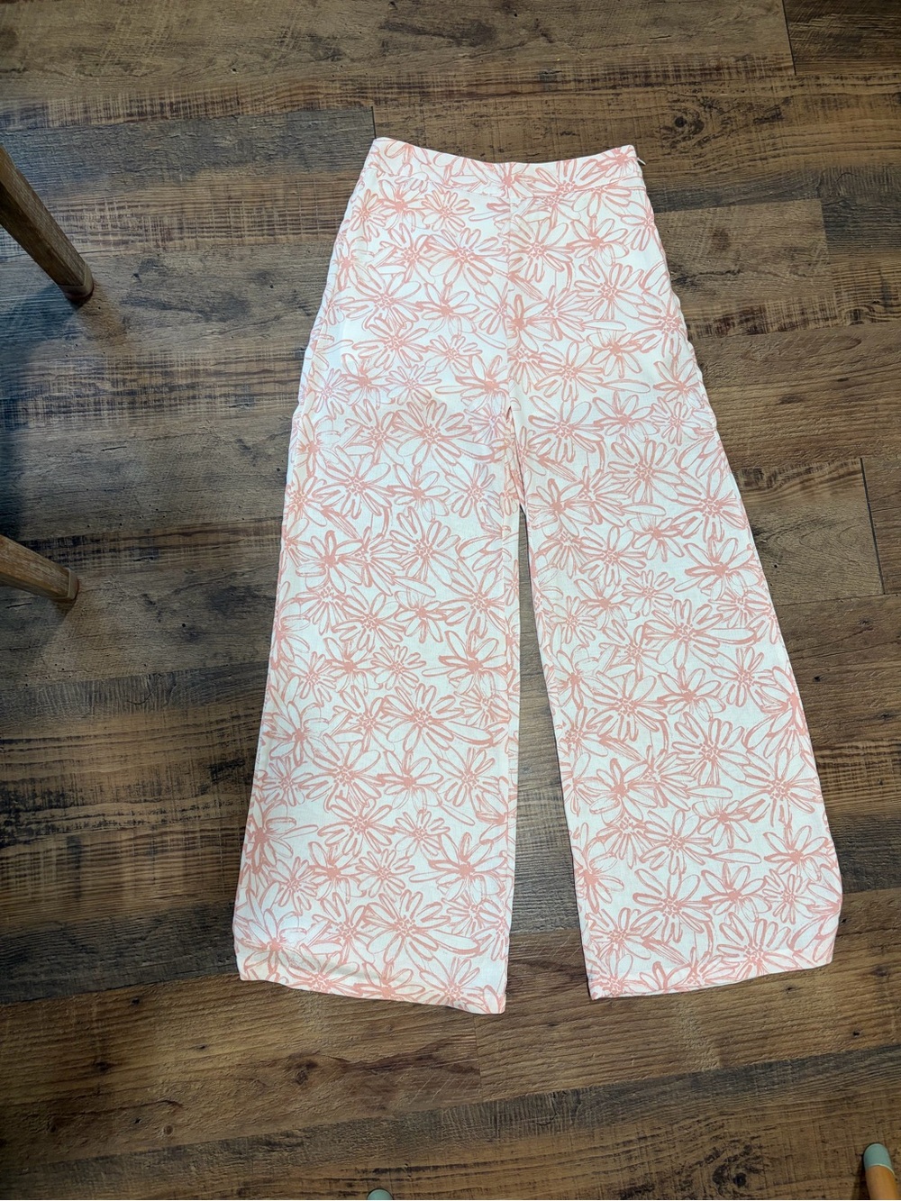 Pink Lily White Wide Leg Pants with Light Pink Floral Print